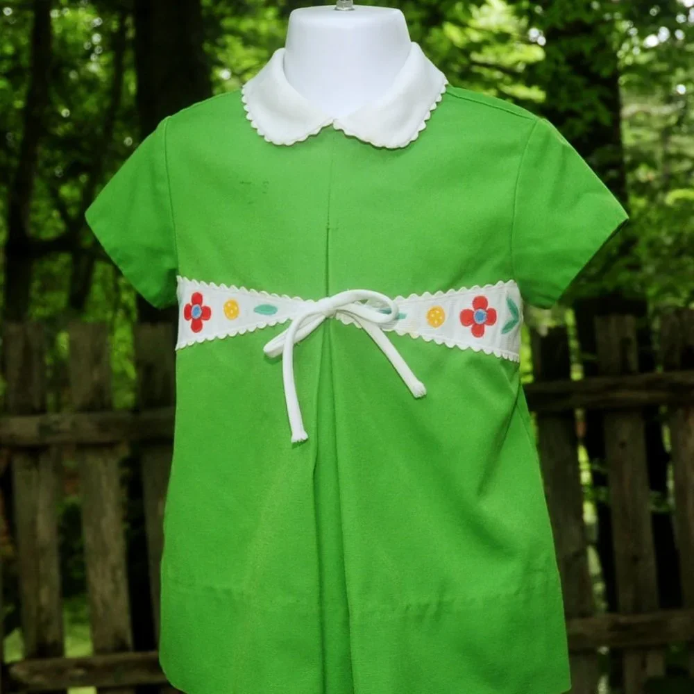 VTG 70's Saks Fifth Ave Kelly Green Girls School Church Party Dress Size 18M/2T - Picture 1 of 9
